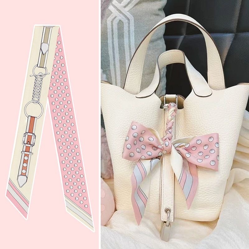 Travel Accessories Bag For Women - 女性の夏のピンクの水玉模様のスカーフバッグリボン装飾ハンドルプリントロングストリーマーファッションアクセサリーお祝い用