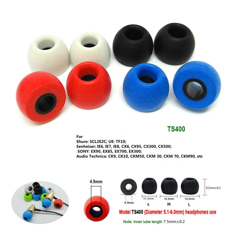 Earplug Set Foam - 10 ペアのメモリーフォームイヤーチップ TS-400 4.9mm 交換用耳栓 インイヤーヘッドセットイヤホン用