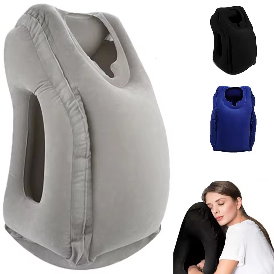 Travel Accessories For Long Haul Flights - インフレータブルトラベルピロー、首と頭をサポートするトラベルアクセサリー、長距離フライト、車、オフィスでの昼寝用トラベルピロー