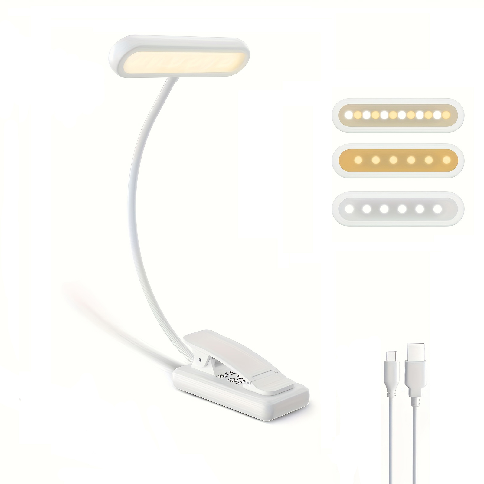Book Light Flexible - ポータブルクリップ式ブックライト、3色温度テーブルライト、USB充電、クリップ式、明るさ調整可能、フレキシブル調整