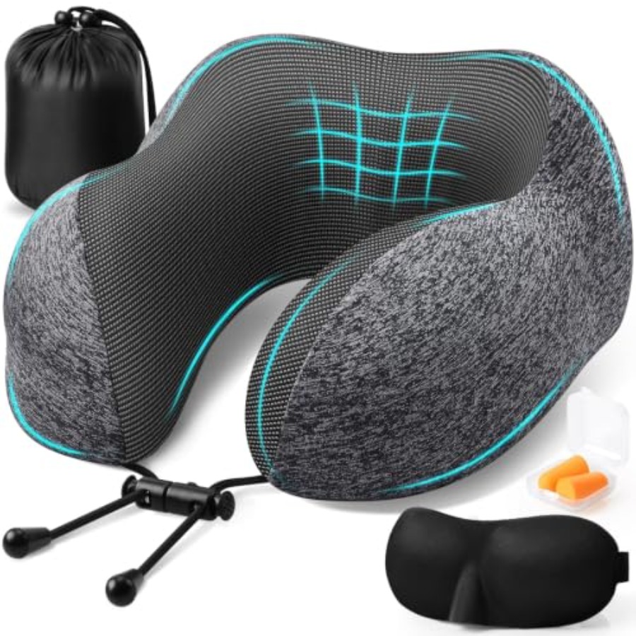 Earplug Set Foam - 旅行用枕、飛行機用睡眠枕、ネックピロー、メモリーフォームネックピローセット（アイマスク、耳栓付き）