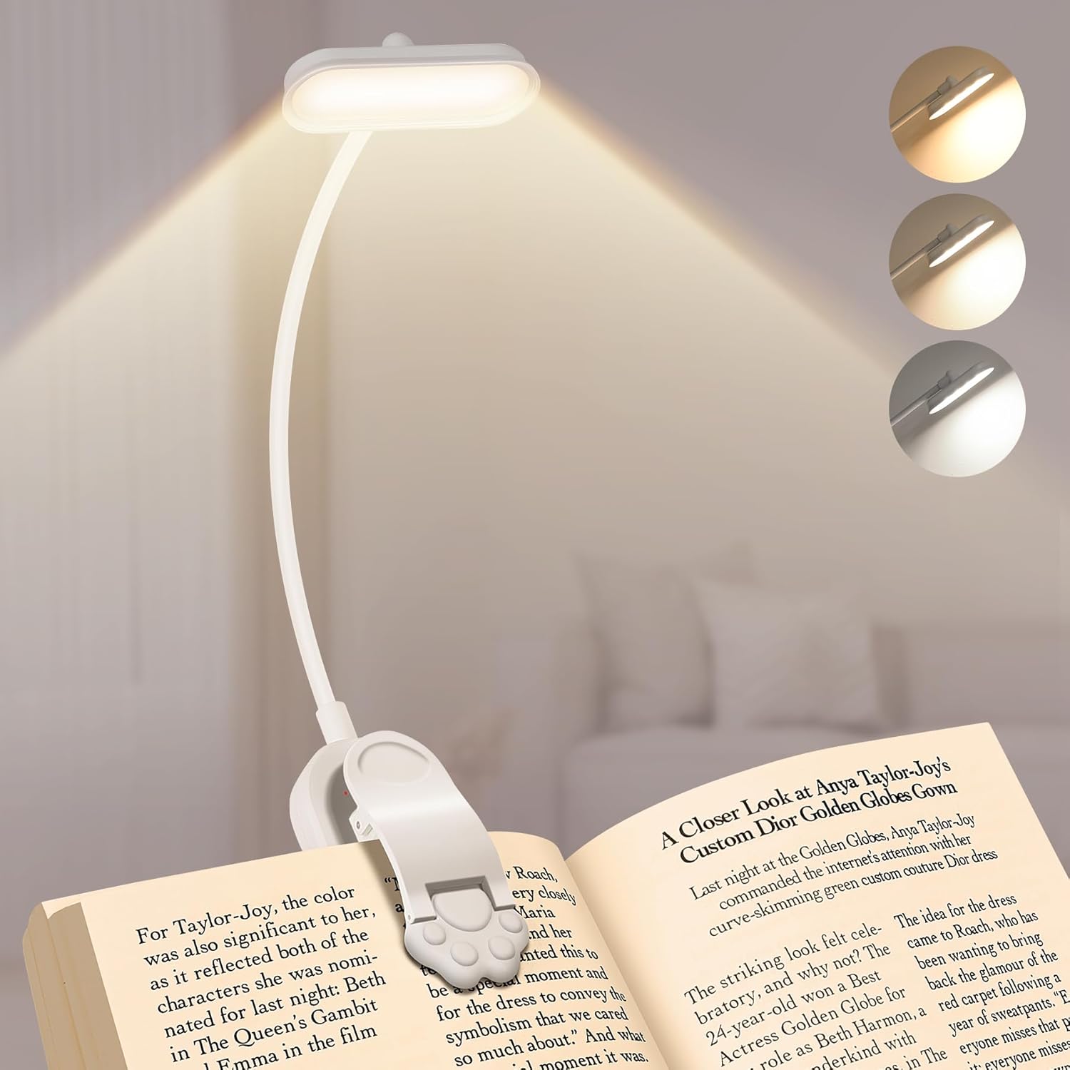Book Light Flexible - LEDブックライト USB充電式読書灯 3段階調光 温白色/クールホワイト/昼光色 ポータブルで柔軟なクリップ式 夜間読書ランプ