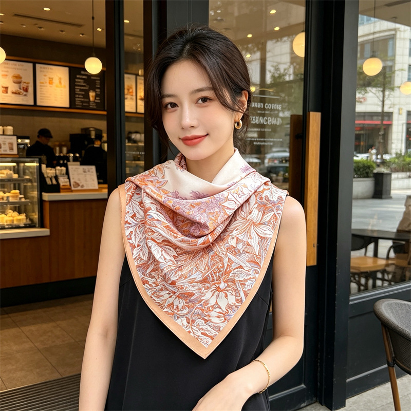 Travel Accessories Bag For Women - ソフトシルクスカーフ女性スクエアバンダナ 90 ショールバッグベルト装飾ヘッドヘアアクセサリーバレンタインデーのギフト