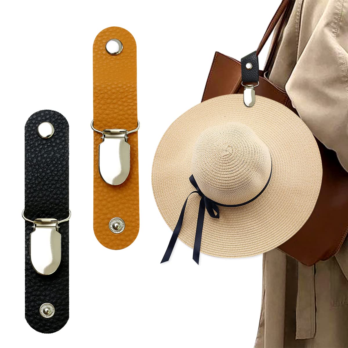Travel Accessories Bag For Women - PUレザー製ハットクリップ、旅行用バッグ、ハンドバッグ、バックパックに吊るすキャップホルダー、女性男性用アウトドアビーチアクセサリー、帽子の仲間