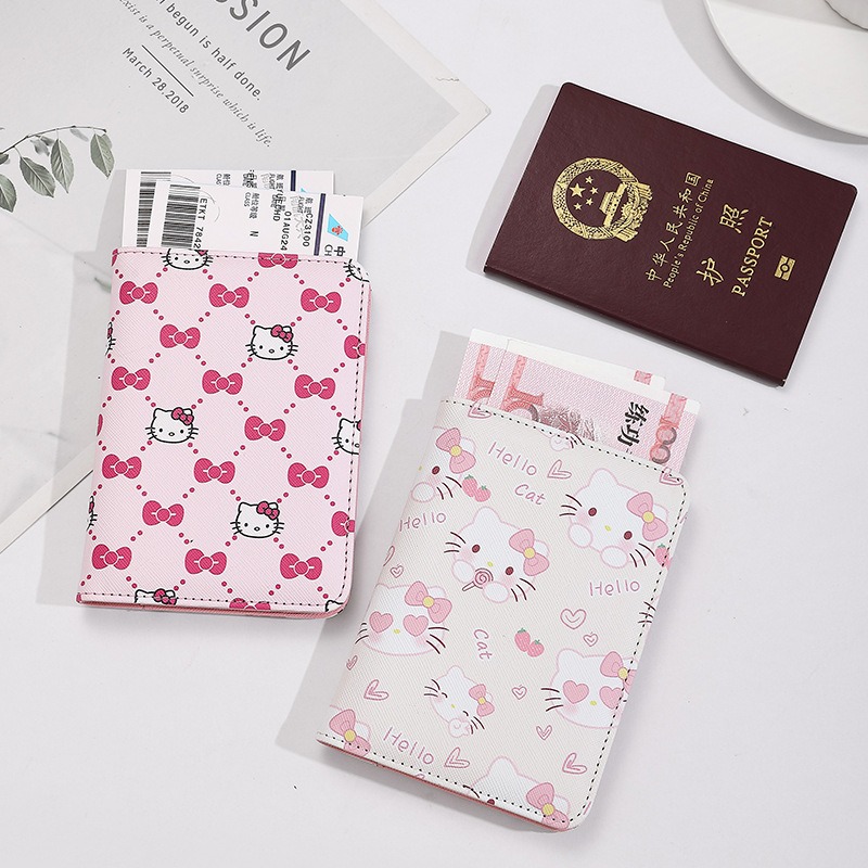 Travel Accessories Kmart - ハローキティ 女性用パスポートカバー PUレザー 多機能クレジットカード財布 パスポートホルダー 飛行機チケットオーガナイザーケース