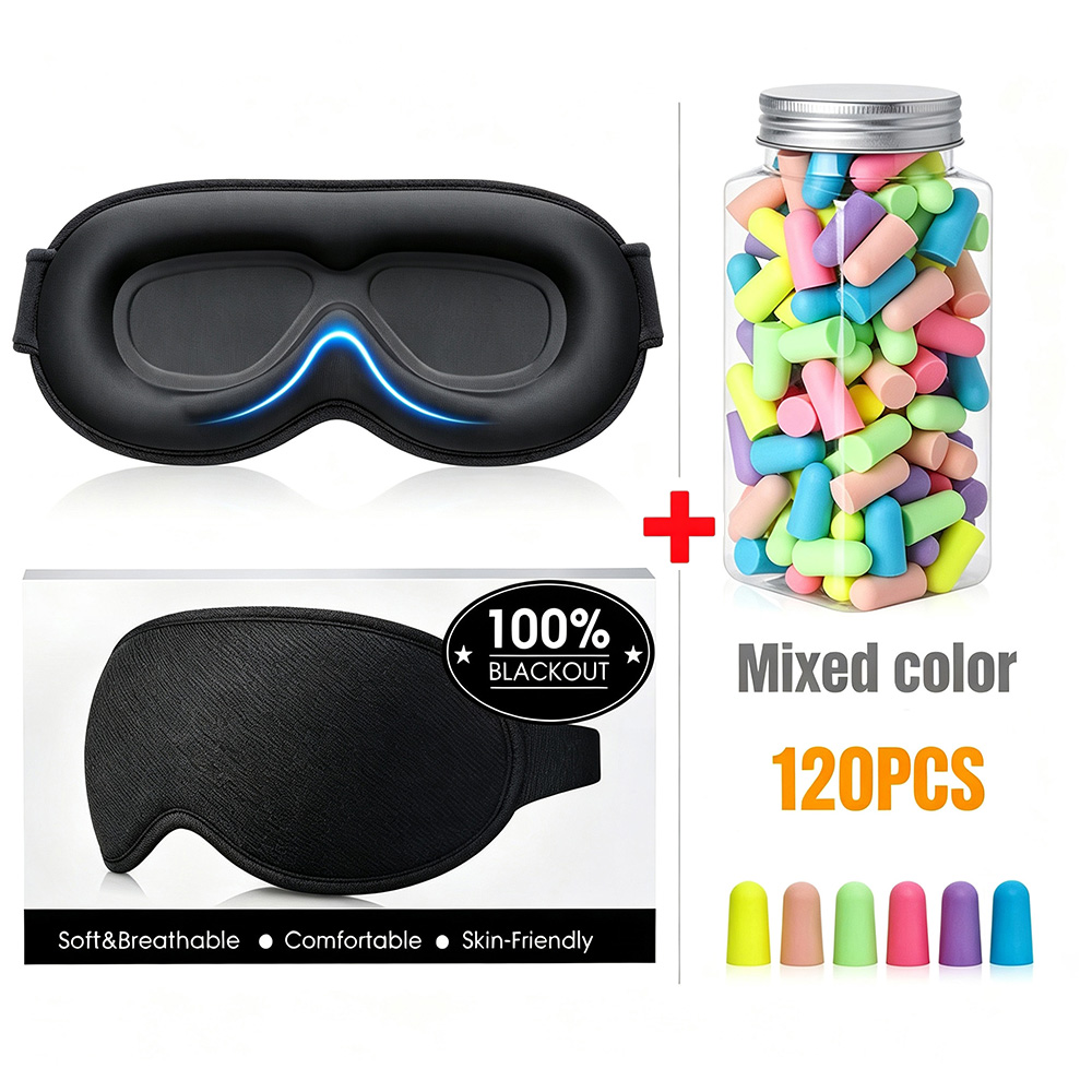Earplug Set Foam - 睡眠コンボセット - 3D遮光睡眠マスクとメモリーフォーム耳栓、どこでも静かで快適な睡眠環境を作り出すのに最適