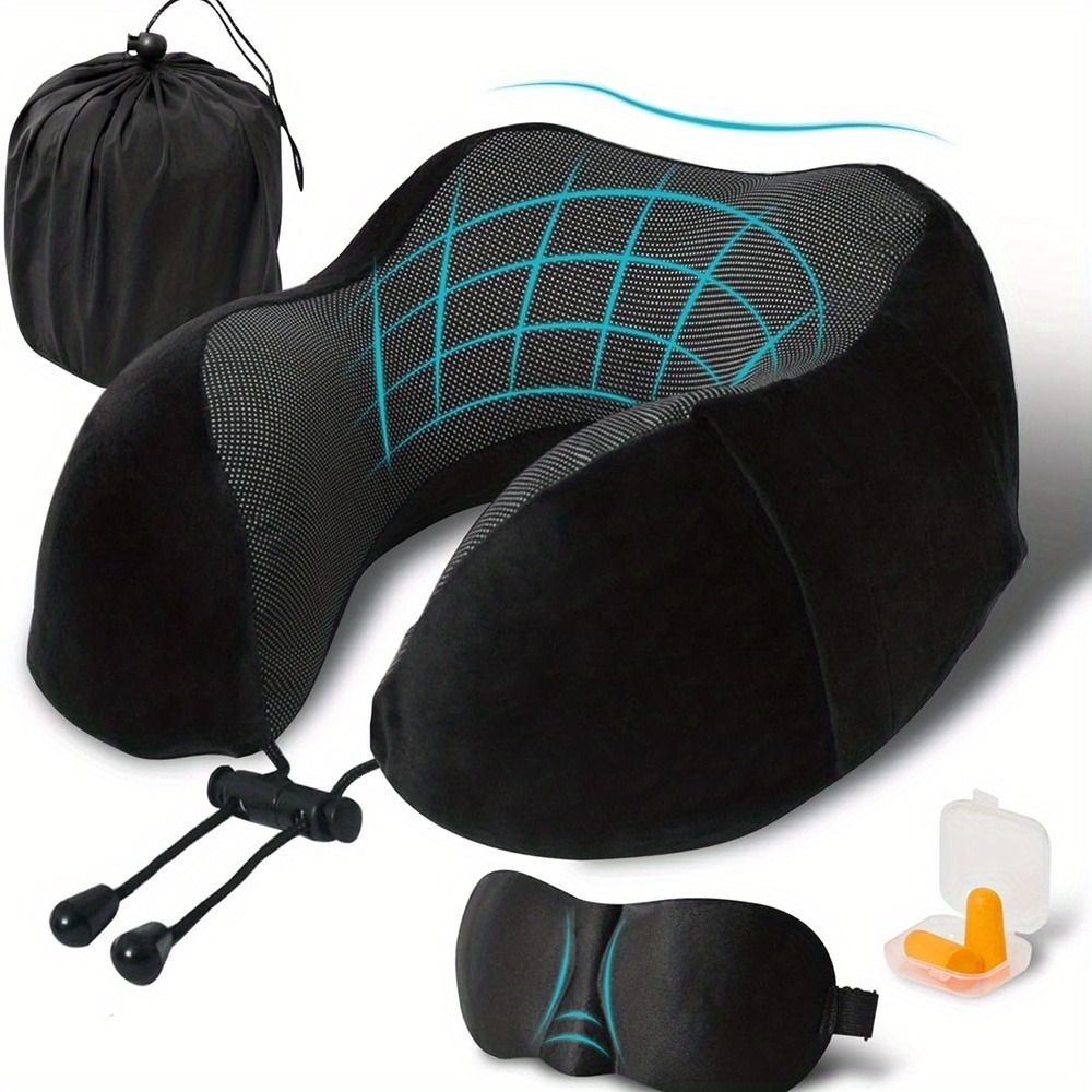 Earplug Set Foam - 旅行用枕、飛行機睡眠用旅行枕、メモリーフォームネックピローセット（アイマスク、耳栓、収納ポーチ付き）
