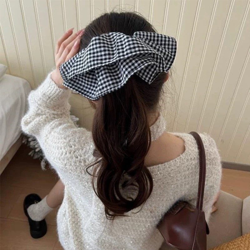 特大チェック柄ヘアネクタイ弾性バンド女性の新 2025 ハイ - Travel Accessories High End のレビューと価格