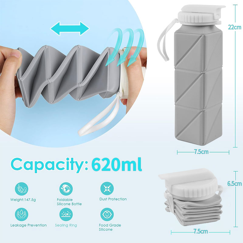 ストロー蓋付き折りたたみ式ウォーターボトル、シリコン、折りた - Water Bottle Collapsible のレビューと価格