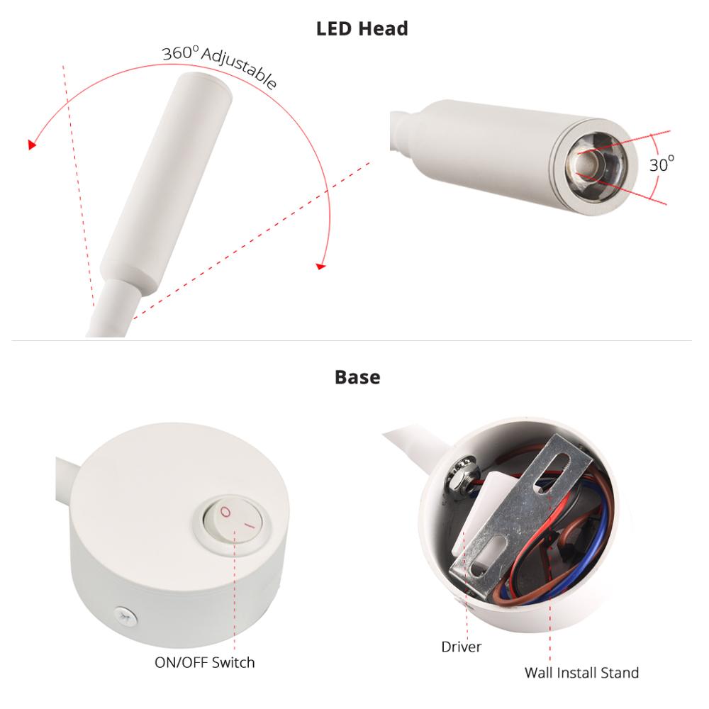 ベッドサイドワークスタディ読書灯ウォールランプスコンス3W  - Book Light Flexible のレビューと価格