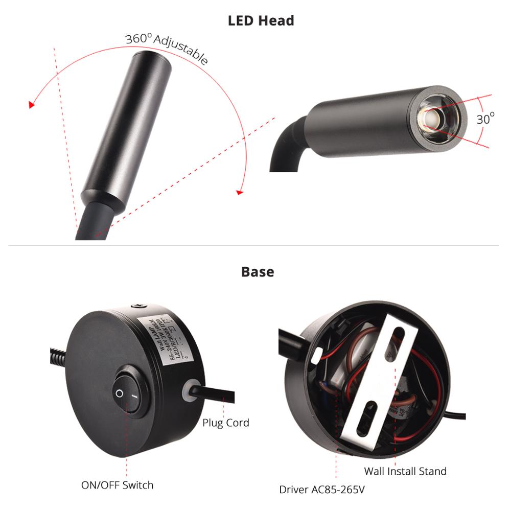 ベッドサイドワークスタディ読書灯ウォールランプスコンス3W  - Book Light Flexible のレビューと価格