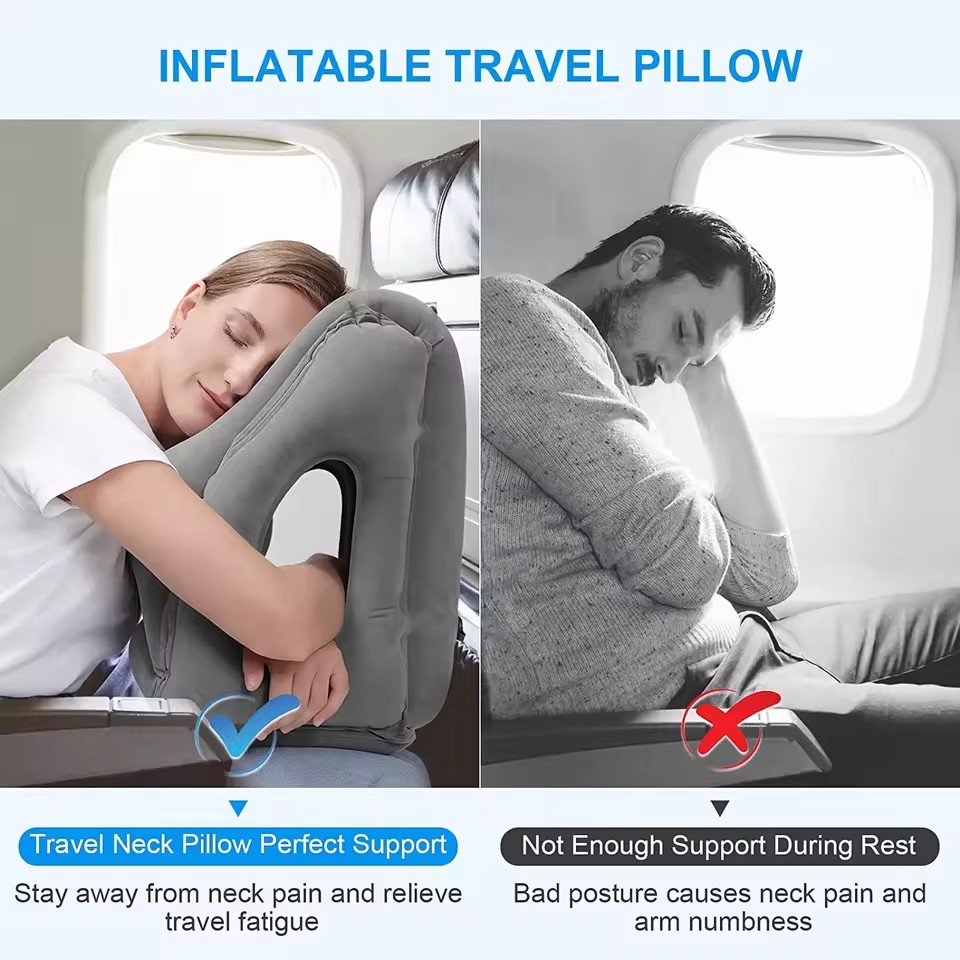 インフレータブルトラベルピロー、首と頭をサポートするトラベル - Travel Accessories For Long Haul Flights のレビューと価格