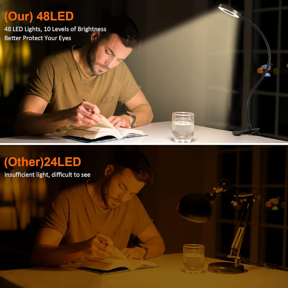 360 °   柔軟な 48 LED デスクランプクリップ  - Book Light Flexible のレビューと価格